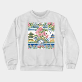 Peonies, pagodas, and birds chinoiserie Crewneck Sweatshirt